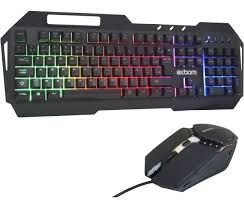 Kit Teclado e Mouse Gamer Exbom BK-G800 Leds Acabamento em Metal